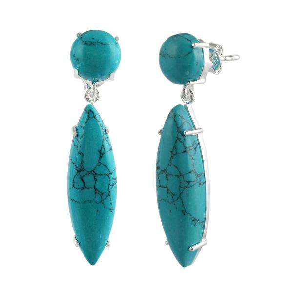 925 Sterling Silver Natural Turquoise Gemstone Dangler Drop Earrings