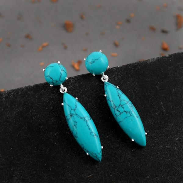 925 Sterling Silver Natural Turquoise Gemstone Dangler Drop Earrings