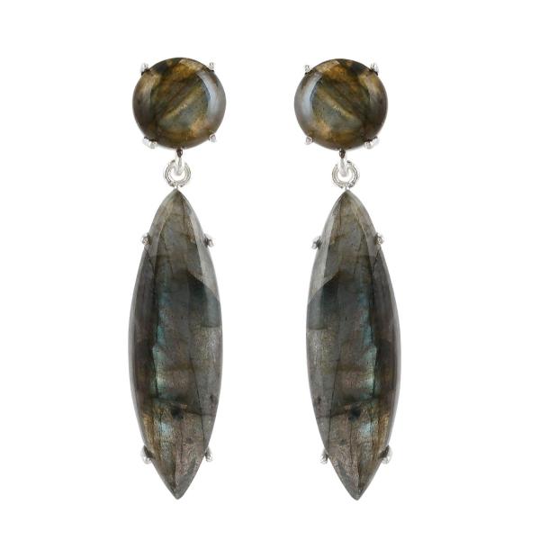 925 Sterling Silver Natural Labradorite Gemstone Dangler Drop Earrings