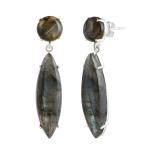 925 Sterling Silver Natural Labradorite Gemstone Dangler Drop Earrings