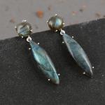 925 Sterling Silver Natural Labradorite Gemstone Dangler Drop Earrings