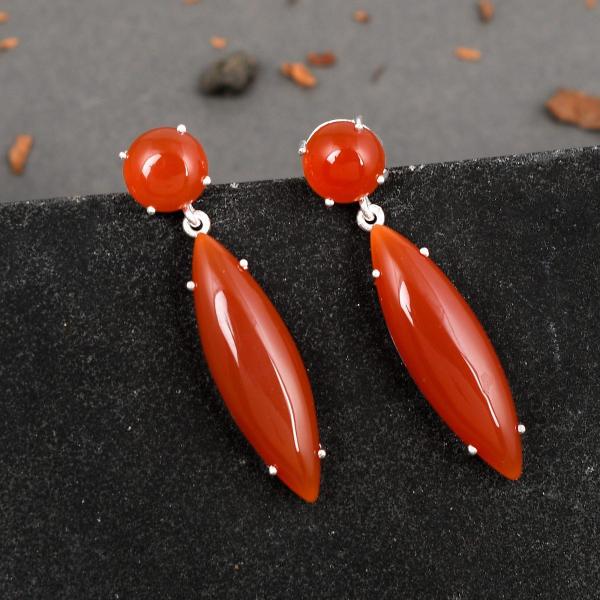 925 Sterling Silver Natural Red onyx Gemstone Dangler Drop Earrings