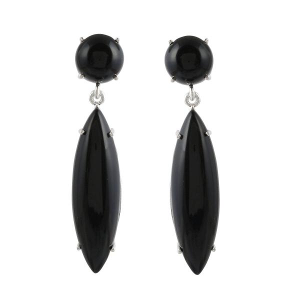 925 Sterling Silver Natural Black Onyx Gemstone Dangler Drop Earrings