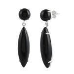 925 Sterling Silver Natural Black Onyx Gemstone Dangler Drop Earrings