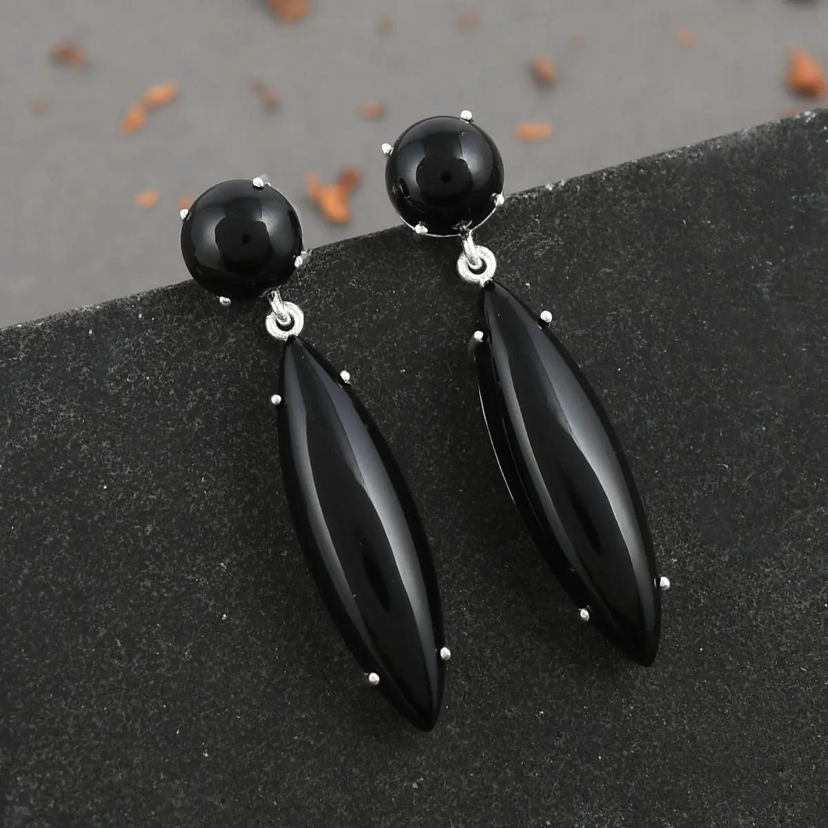 925 Sterling Silver Natural Black Onyx Gemstone Dangler Drop Earrings