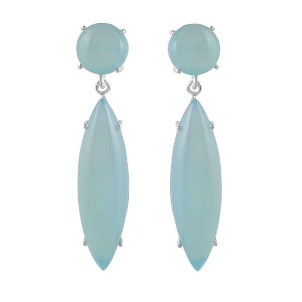 925 Sterling Silver Natural Blue chalcedony Gemstone Dangler Drop Earrings