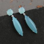 925 Sterling Silver Natural Blue chalcedony Gemstone Dangler Drop Earrings