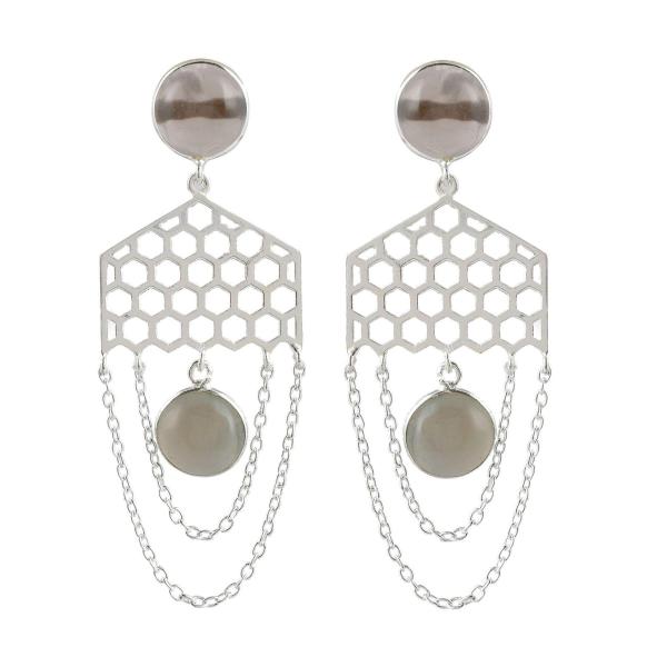 925 Sterling Silver Natural Smoky Gemstone Dangler Drop Earrings