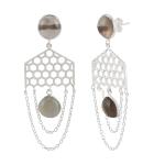 925 Sterling Silver Natural Smoky Gemstone Dangler Drop Earrings