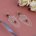 925 Sterling Silver Natural Smoky Gemstone Dangler Drop Earrings