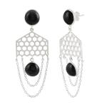 925 Sterling Silver Natural Black onyx Gemstone Dangler Drop Earrings