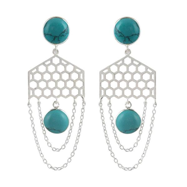 925 Sterling Silver Natural Turquoise Gemstone Dangler Drop Earrings