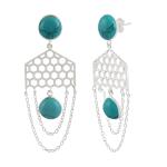 925 Sterling Silver Natural Turquoise Gemstone Dangler Drop Earrings