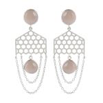 925 Sterling Silver Natural Pink chalcedony Gemstone Dangler Drop Earrings