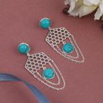 925 Sterling Silver Natural Turquoise Gemstone Dangler Drop Earrings