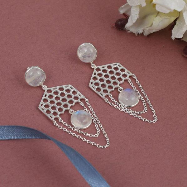 925 Sterling Silver Natural Opal Gemstone Dangler Drop Earrings