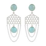 925 Sterling Silver Natural Aqua chalcedony Gemstone Dangler Drop Earrings