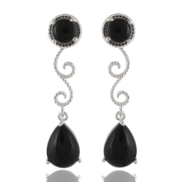 925 Sterling Silver Natural Black onyx Gemstone Dangler Drop Earrings