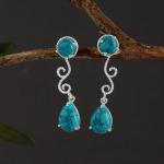 925 Sterling Silver Natural Turquoise Gemstone Dangler Drop Earrings