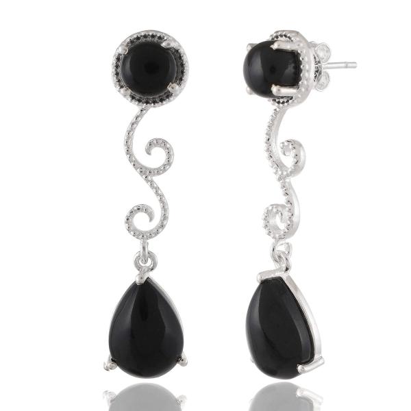 925 Sterling Silver Natural Black onyx Gemstone Dangler Drop Earrings