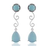 925 Sterling Silver Natural Aqua chalcedony Gemstone Dangler Drop Earrings