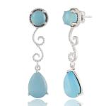 925 Sterling Silver Natural Aqua chalcedony Gemstone Dangler Drop Earrings