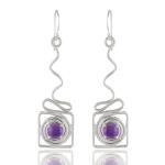 925 Sterling Silver Natural Amethyst Gemstone Dangler Drop Earrings