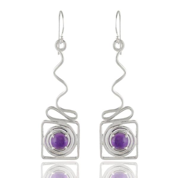 925 Sterling Silver Natural Amethyst Gemstone Dangler Drop Earrings