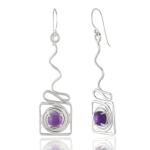 925 Sterling Silver Natural Amethyst Gemstone Dangler Drop Earrings