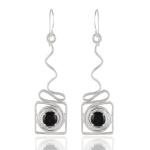 925 Sterling Silver Natural Black onyx Gemstone Dangler Drop Earrings