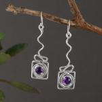 925 Sterling Silver Natural Amethyst Gemstone Dangler Drop Earrings