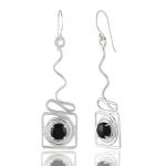 925 Sterling Silver Natural Black onyx Gemstone Dangler Drop Earrings