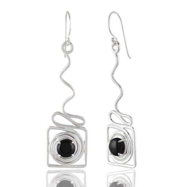 925 Sterling Silver Natural Black onyx Gemstone Dangler Drop Earrings