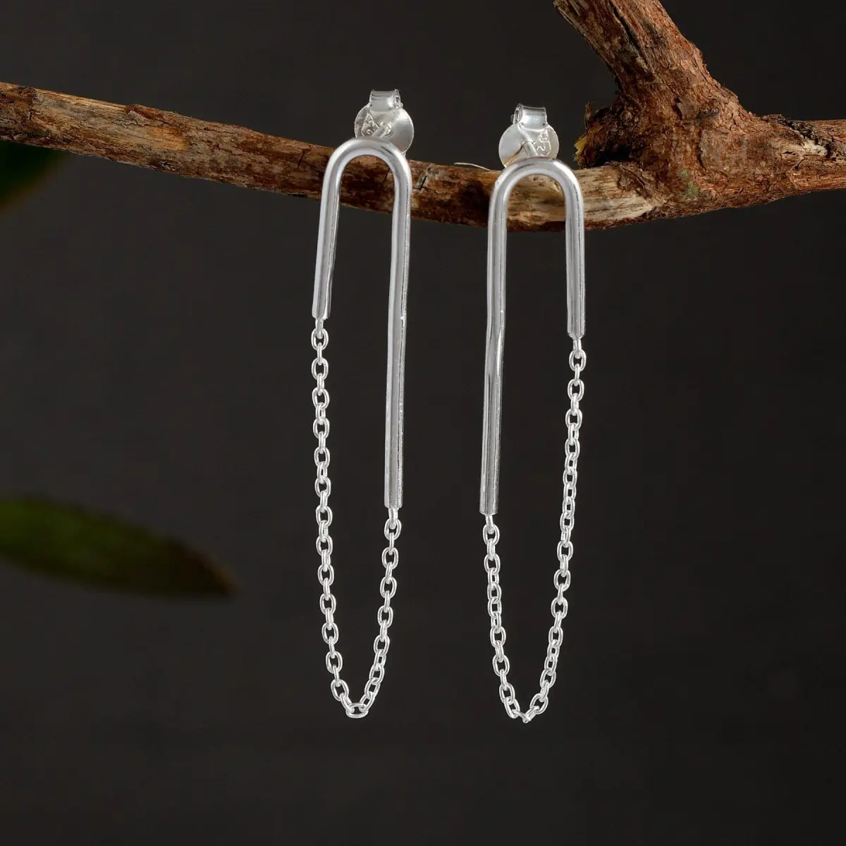 925 Sterling Silver Natural Safty pin Gemstone Dangler Drop Earrings