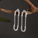 925 Sterling Silver Natural Paper clip Gemstone Dangler Drop Earrings