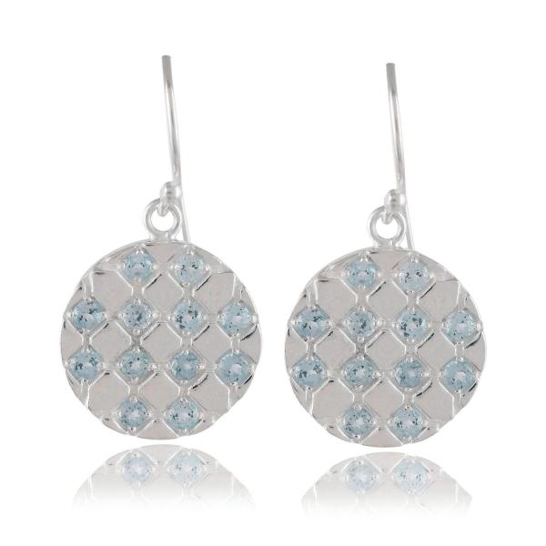 925 Sterling Silver Natural Blue Topaz Gemstone Dangler Drop Earrings