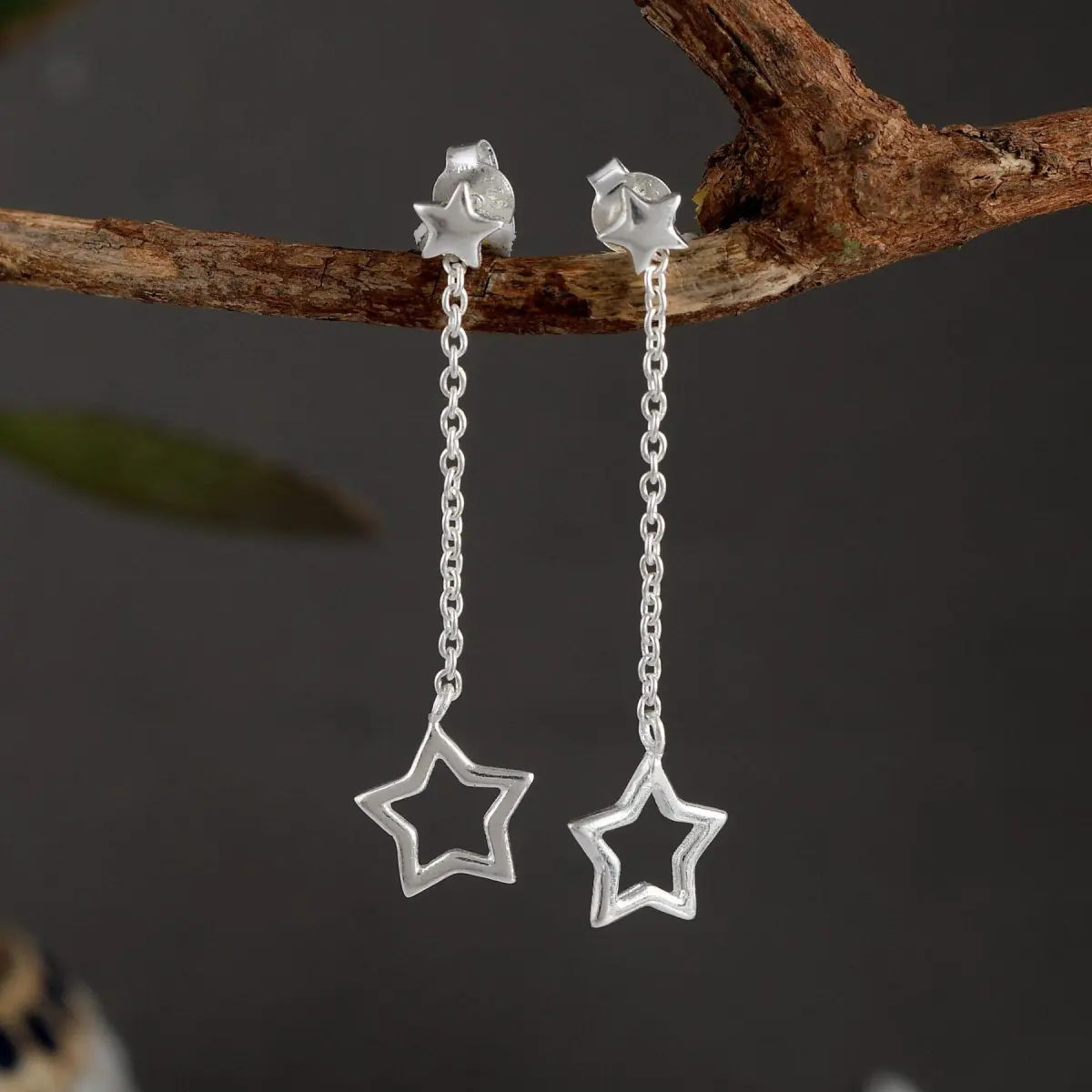 925 Sterling Silver Natural 2 Star Gemstone Dangler Drop Earrings