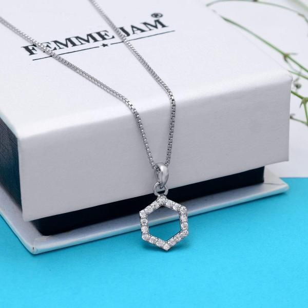 925 Sterling Silver Natural Hexagon Gemstone Pendent with Chain for Women & Girls