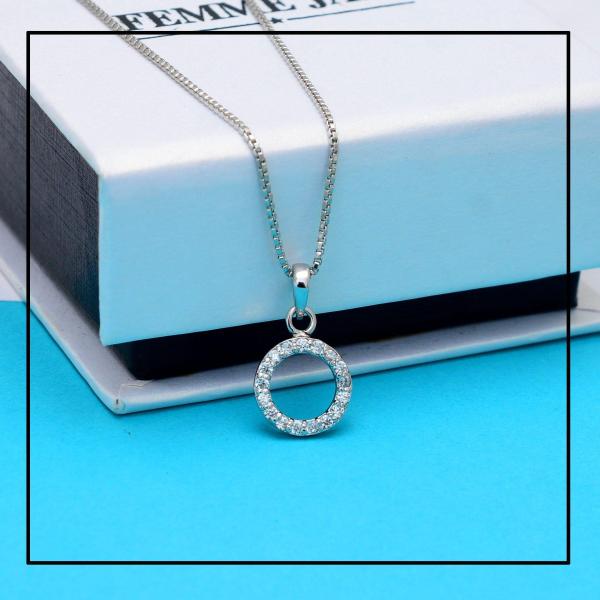 925 Sterling Silver Natural Circle Gemstone Pendent with Chain for Women & Girls