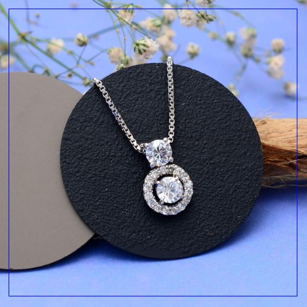 925 Sterling Silver Natural Swarovski Zirconia Gemstone Pendent with Chain for Women & Girls