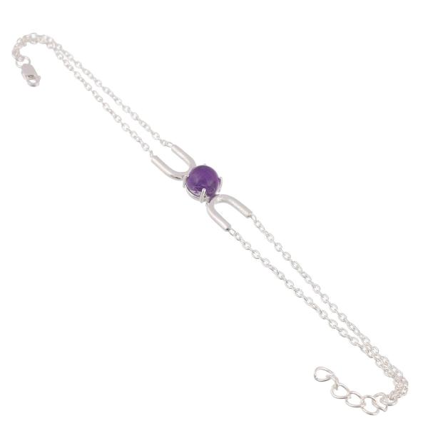 925 Sterling Silver Natural Amethyst Gemstone Bracelet