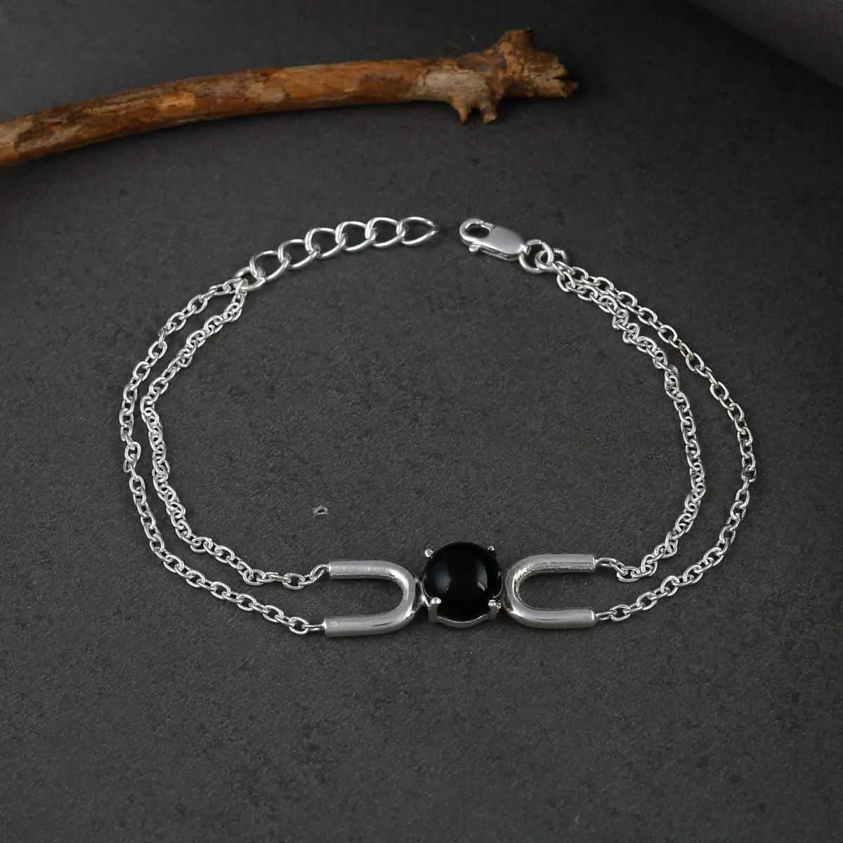 925 Sterling Silver Natural Black Onyx Gemstone Bracelet