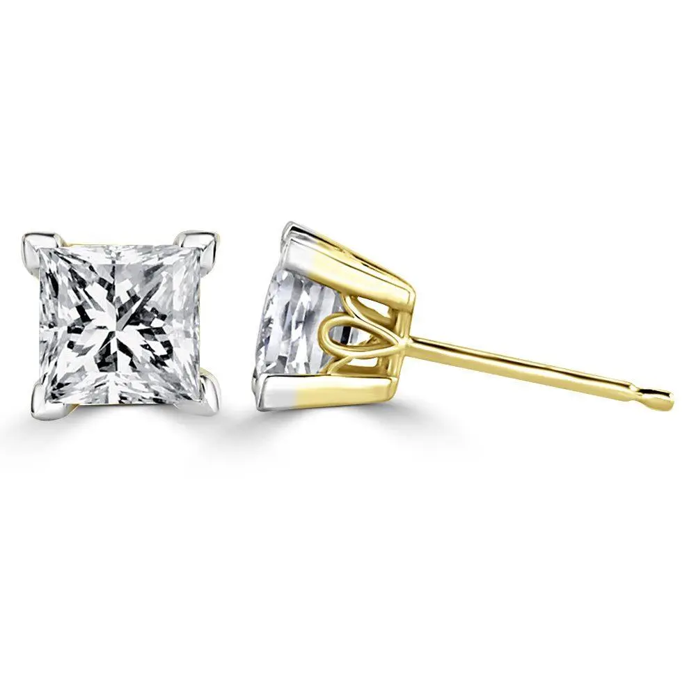 Custom Made Square Studs Moissanite Earrings by Solitairz