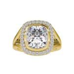 Custom Made Plaid Plot Halo Moissanite Ring by Solitairz Affair