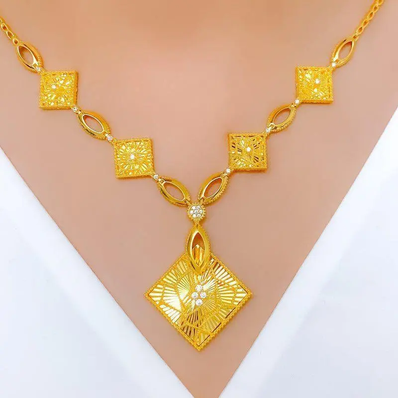 Contemporary Geometric CZ Necklace Set