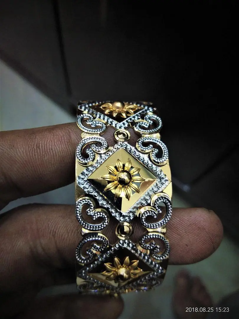 Gold Single Broad Kara with Rhodium Polish