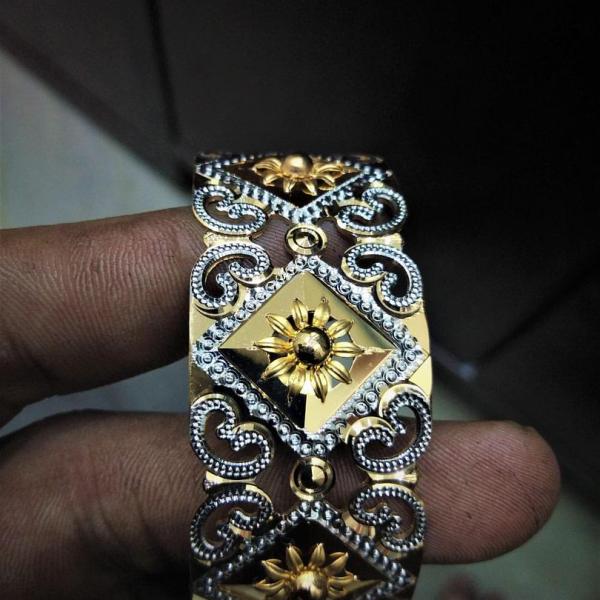 Gold Single Broad Kara with Rhodium Polish