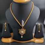 22 Karat Gold Pendant Set With Earrings in Zerkon Stones and Flower Shape