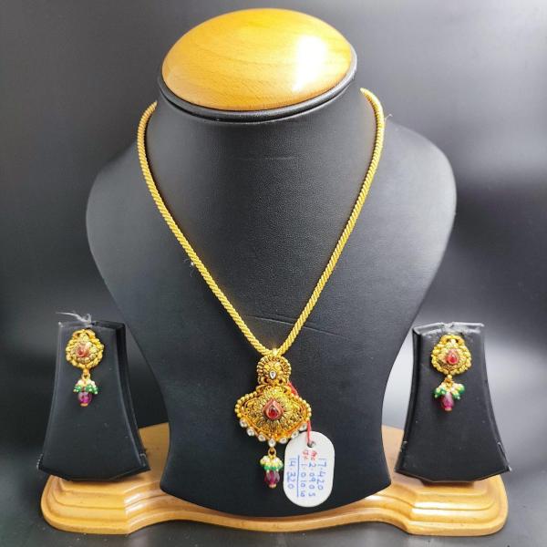 22 Karat Gold Antique Pendant Set With Earrings