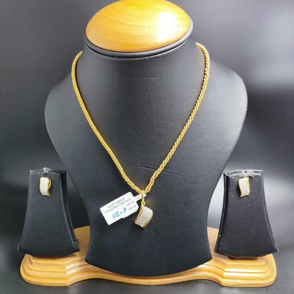 22 Karat Gold light Weight Pendant Set With Earrings